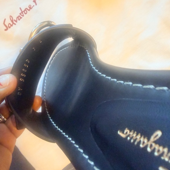 Salvatore Ferragamo Black Sandals with Gold Buckle - Picture 2 of 7